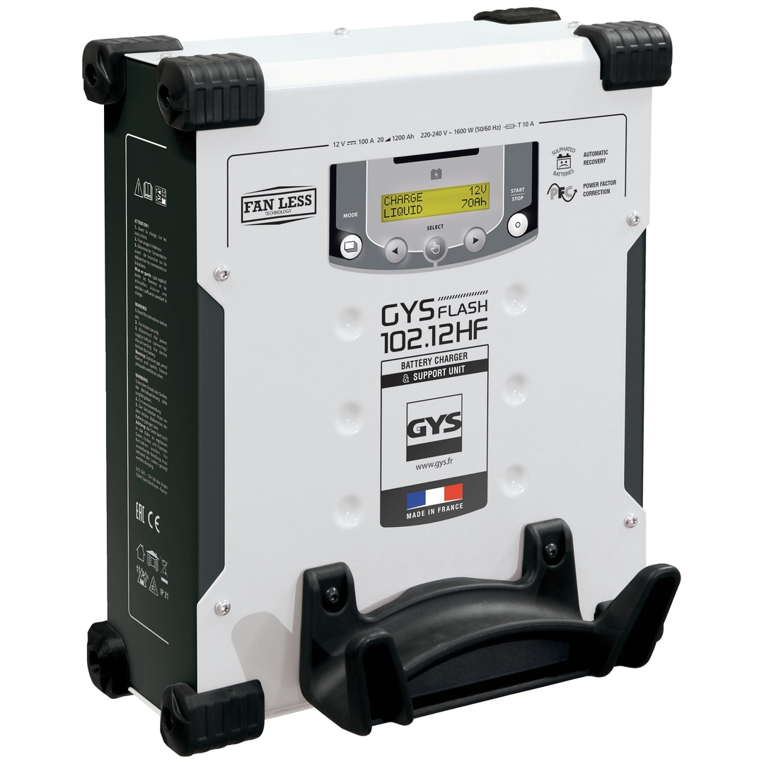 ELMAG Automatisches Ladegerät 12 V., GYSFLASH 102.12 HF - Vertikalbauweise (Kabel 2x5 Meter, inkl. Wandbefestigung)