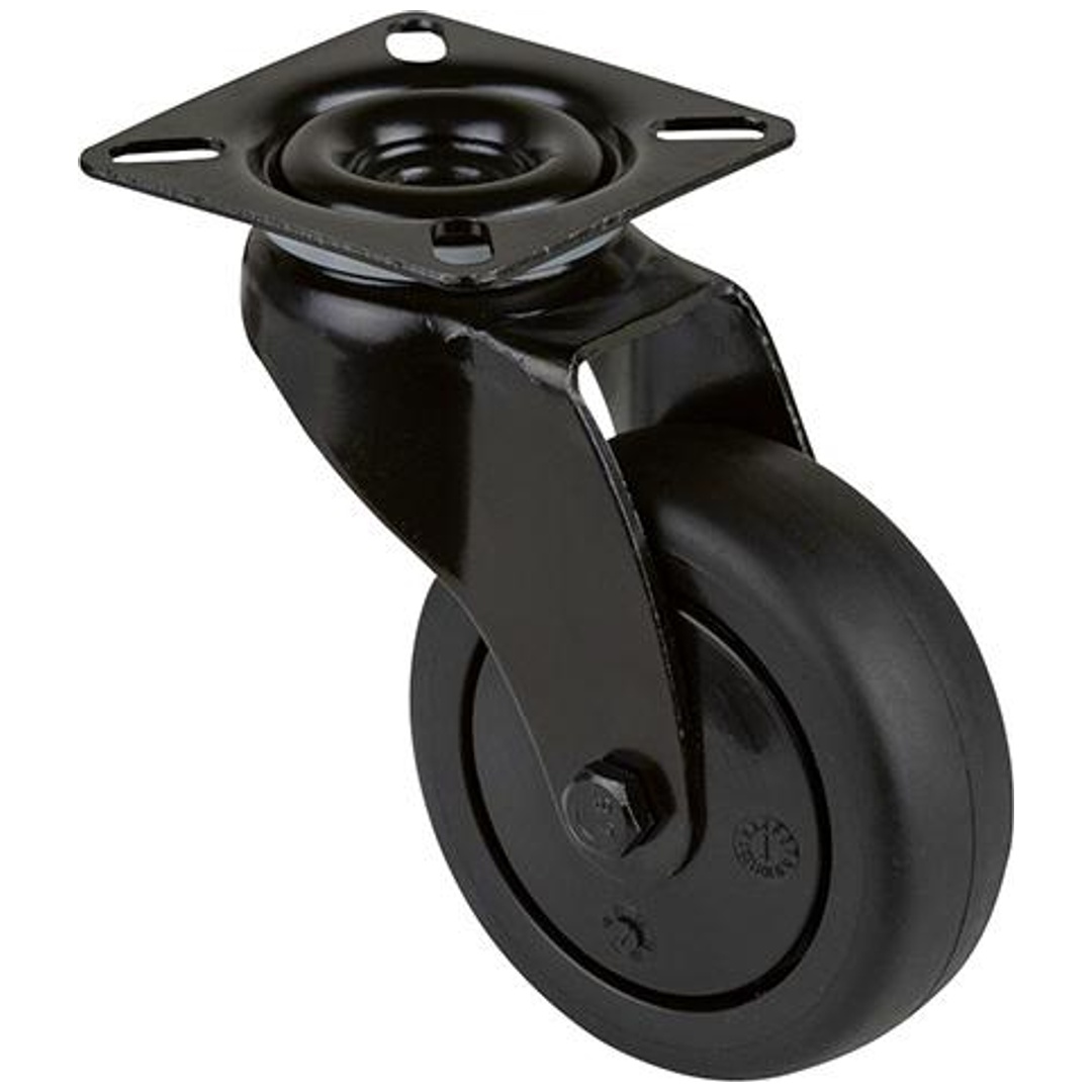 BS Rollen BS Lenkrolle Rad-Ø 75 mm Tragfähigkeit 60 kg, mit Anschraubplatte Kugellager, Gummi schwarz