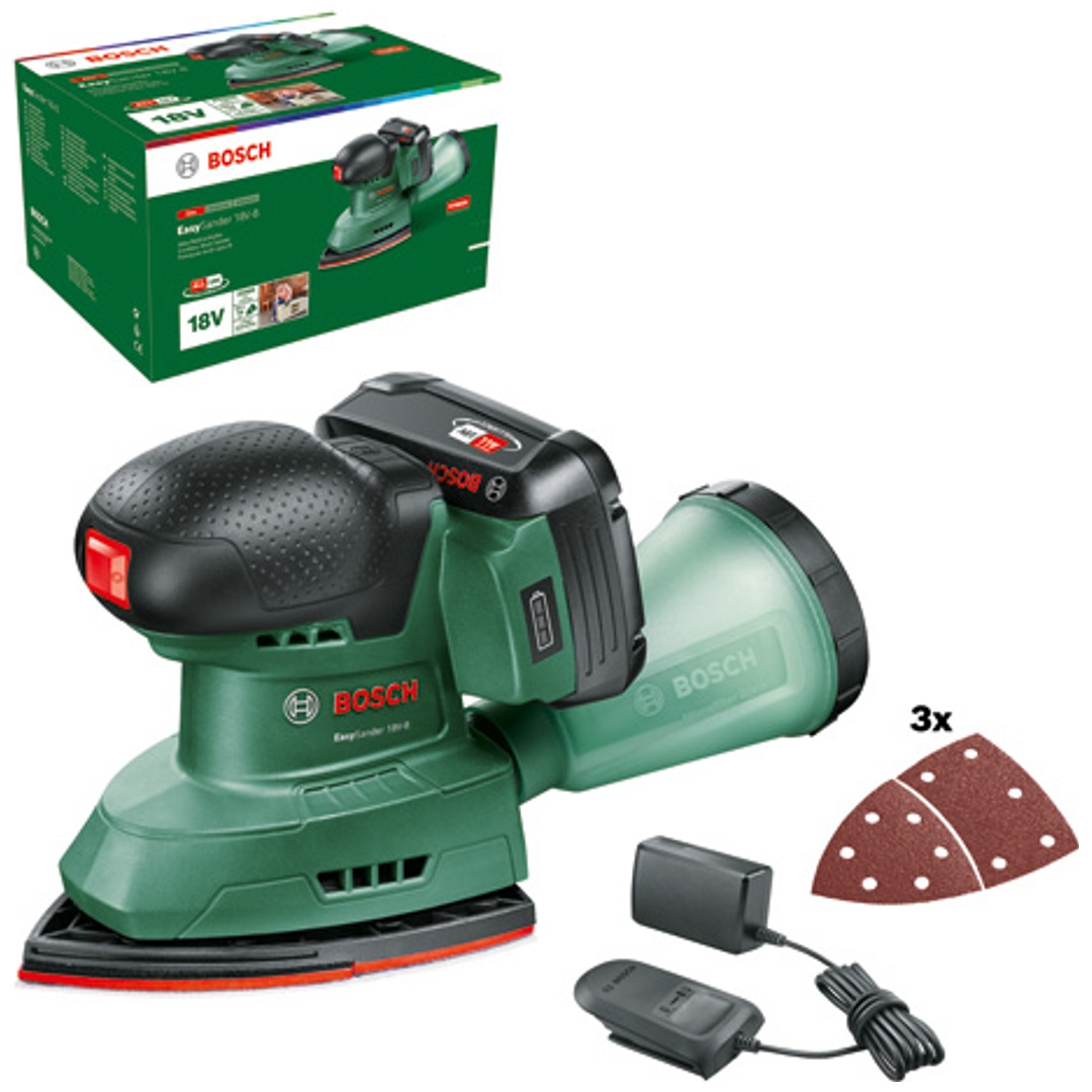 Bosch Akku-Multischleifer EasySander 18V-8, 1 x Akku PBA 18V 2.0Ah, Ladegerät, Zubehör