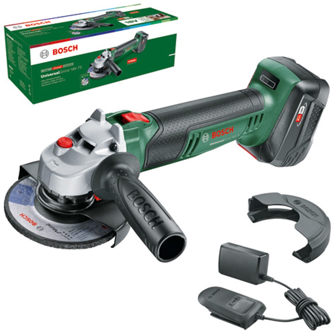 Bosch Akku-Winkelschleifer UniversalGrind 18V-75, 1 x Akku PBA 18V 4.0Ah