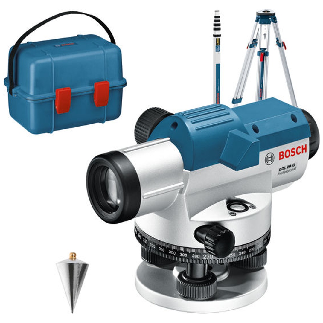 Bosch Professional Bosch Optisches Nivelliergerät GOL 20 G mit Baustativ BT 160, Messstab GR 500