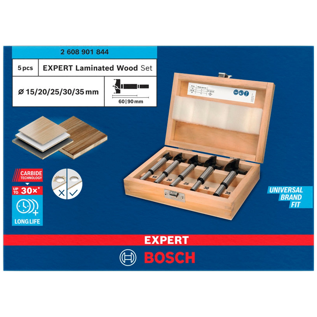 Bosch Professional Bosch EXPERT Scharnierlochbohrer Laminated Woodsatz, 15/20/25/30/35 x 60 x 90 mm, 5 St