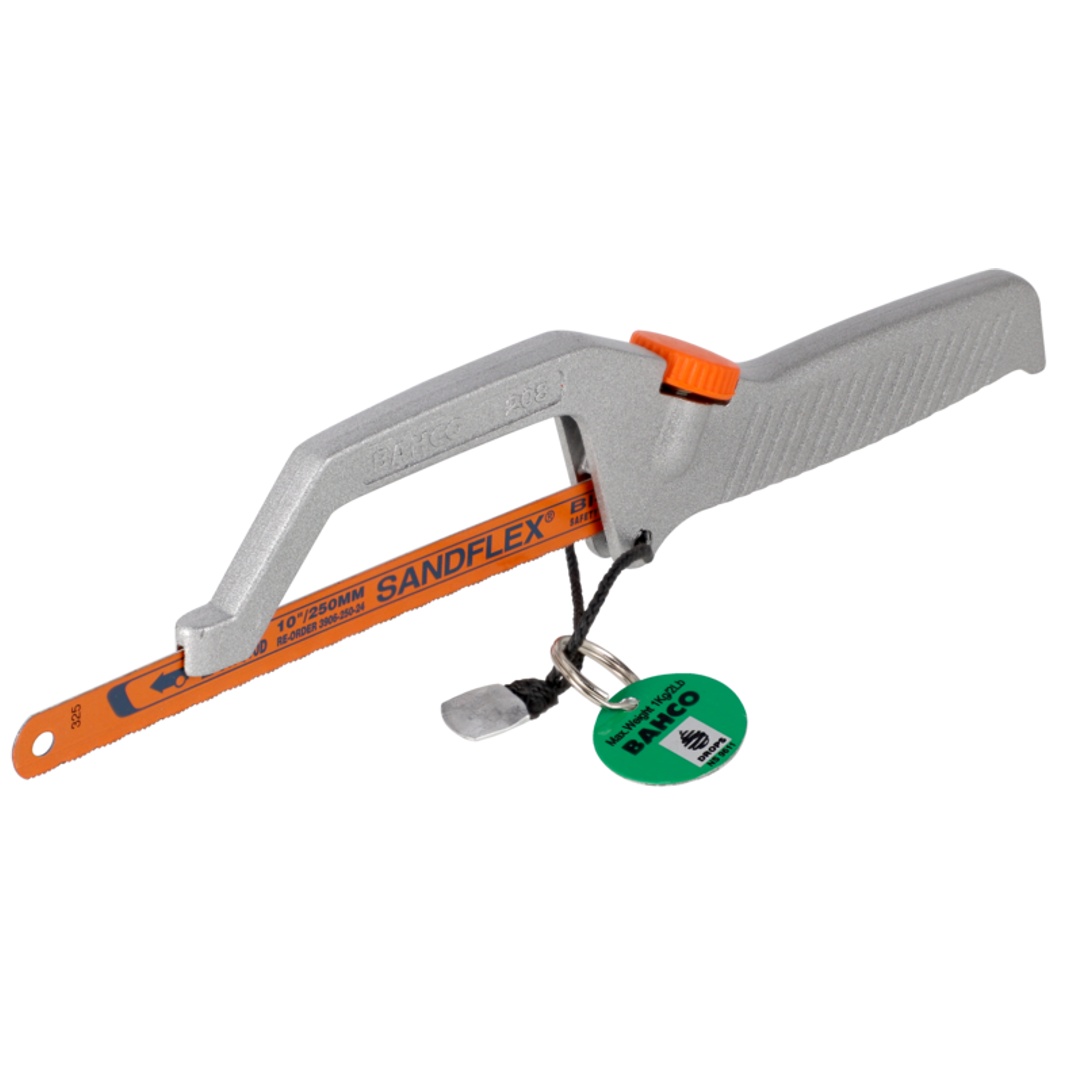 Bahco Mini-Bügelsäge mit Sandflex Bi-Metall-Sägeblatt und Kevlar Fangleine 330 mm