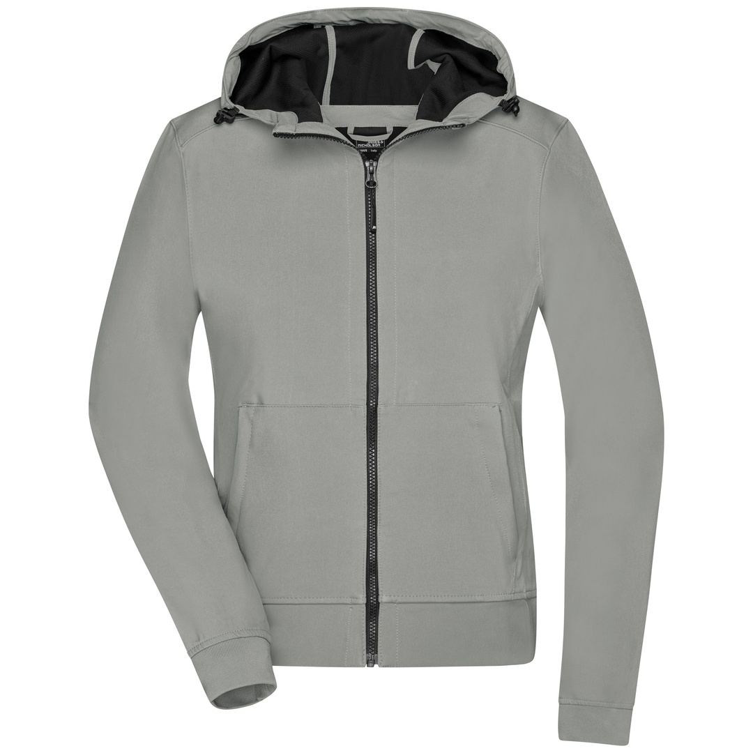 James & Nicholson Damen Softshell Jacke mit Kapuze JN1145 Gr. L light-grey/black