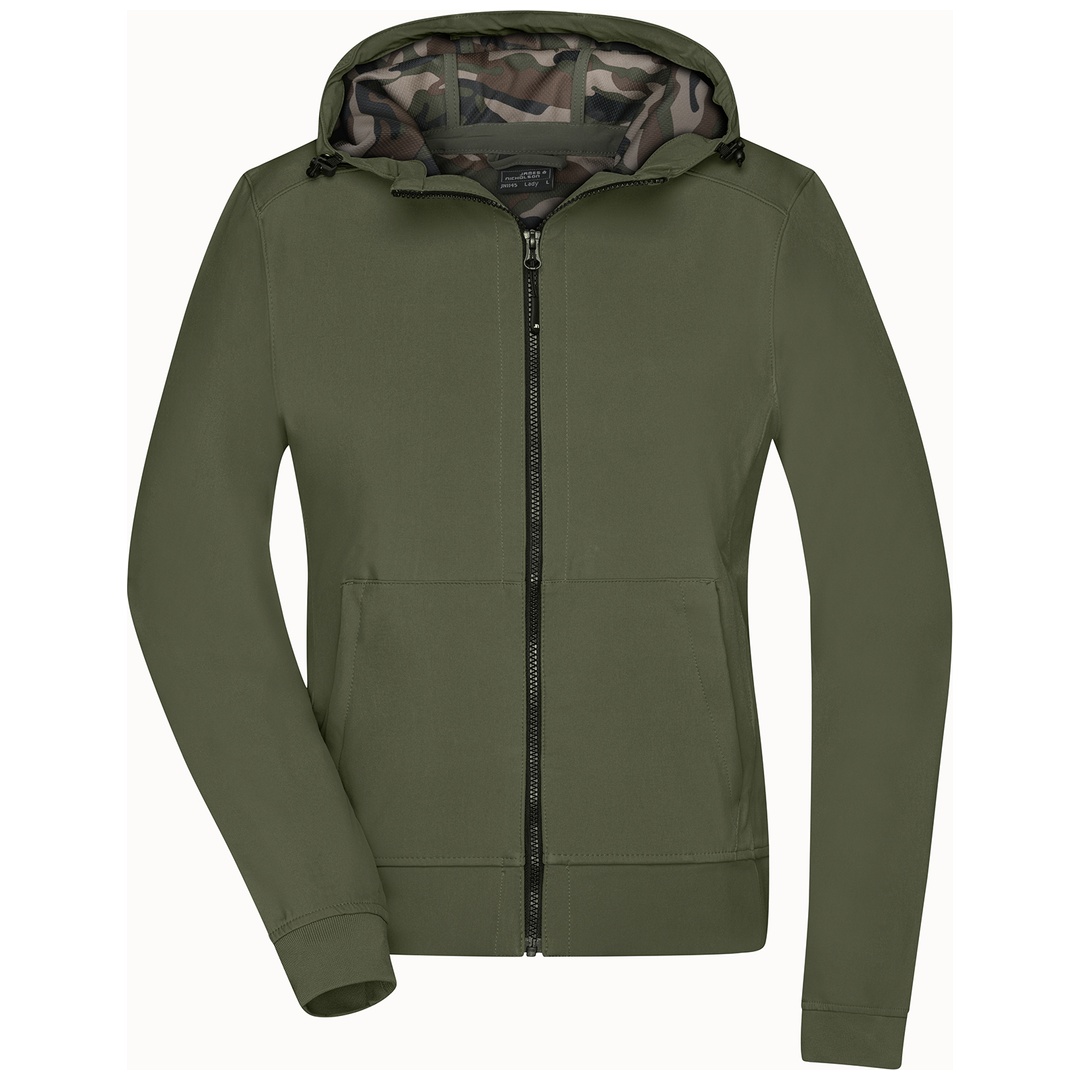 James & Nicholson Damen Softshell Jacke mit Kapuze JN1145 Gr. XS olive/camouflage
