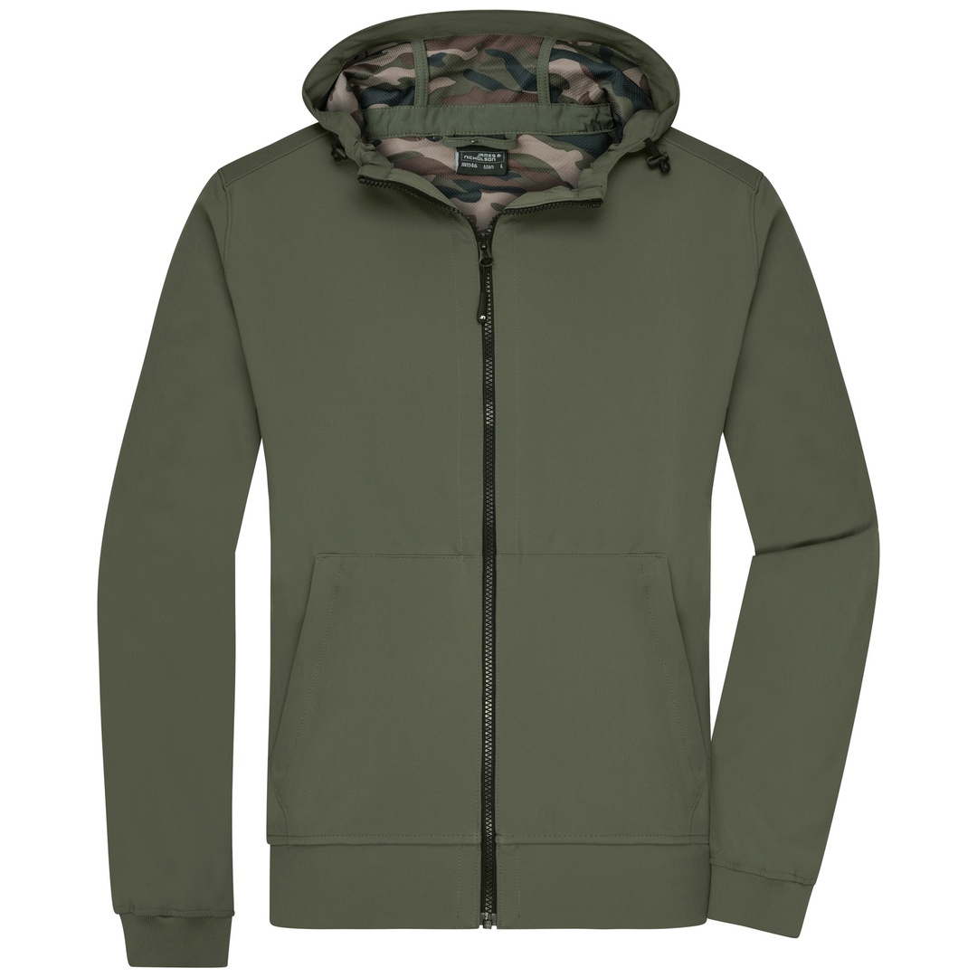 James & Nicholson Herren Softshell Jacke Mit Kapuze JN1146 Gr. L Olive/camouflage