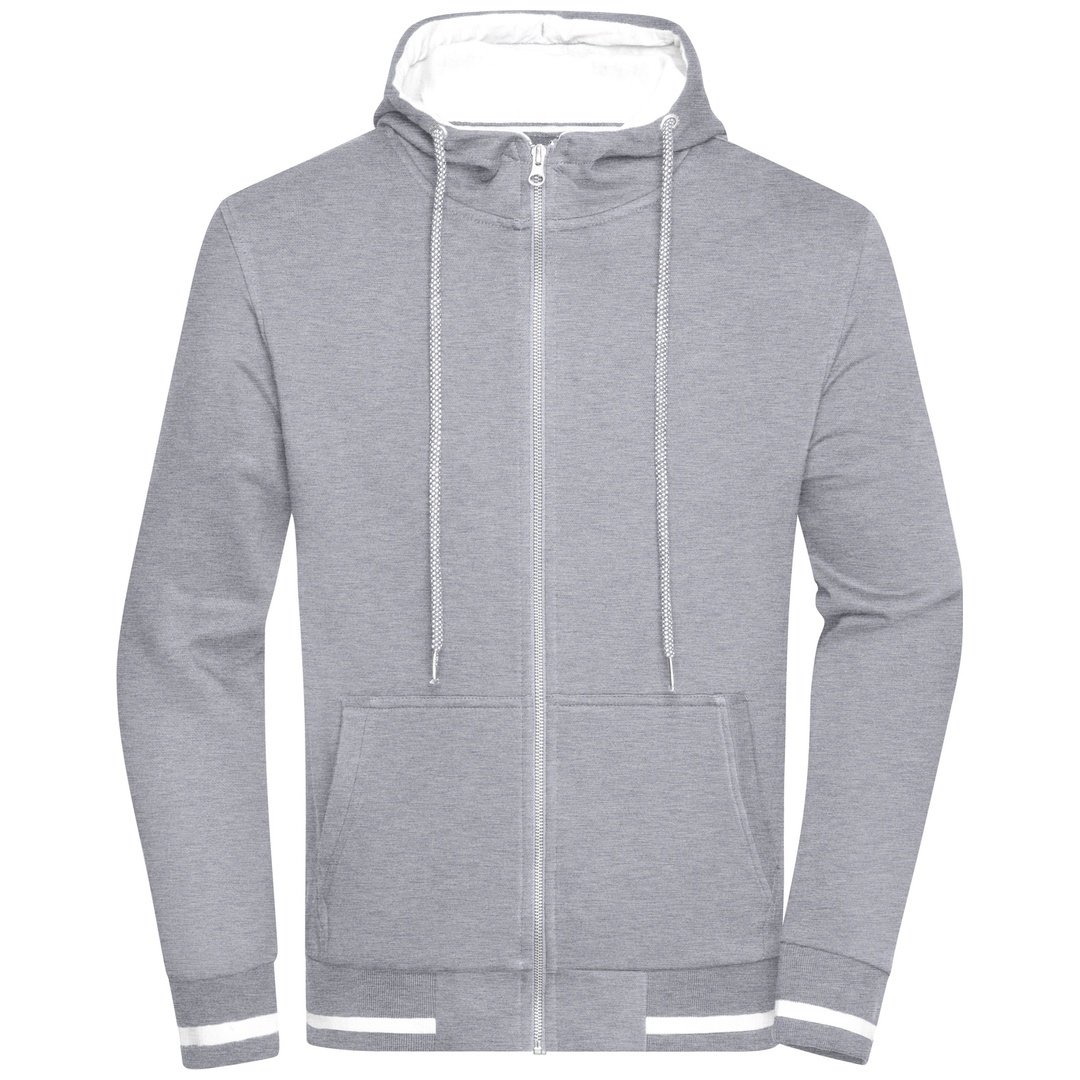 James & Nicholson Herren Sweat-Jacke mit Kapuze JN776 Gr. XL grey-heather/white