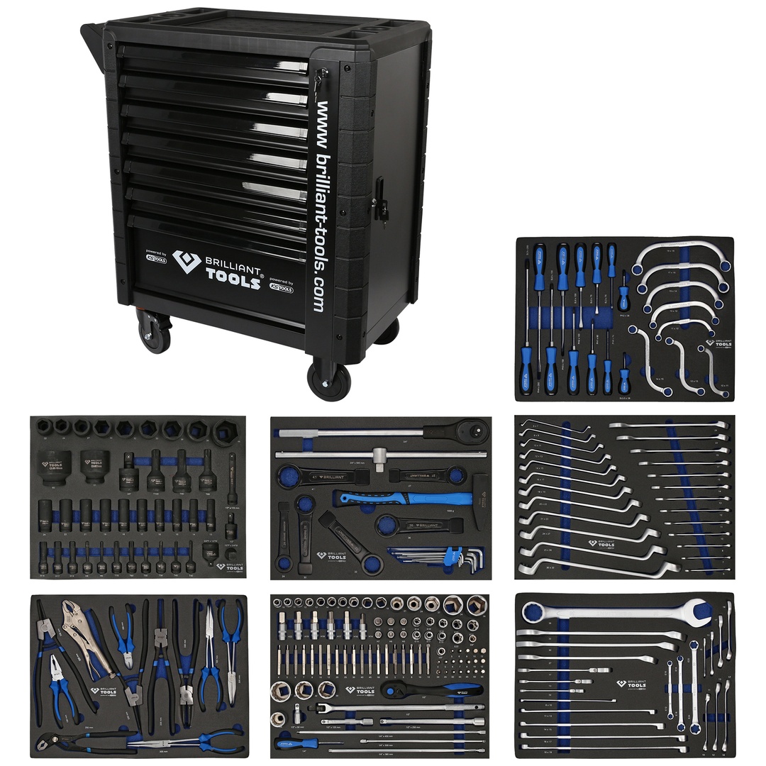 Brilliant Tools Werkstattwagen mit 7 Schubladen und 225 Werkzeugen, NFZ