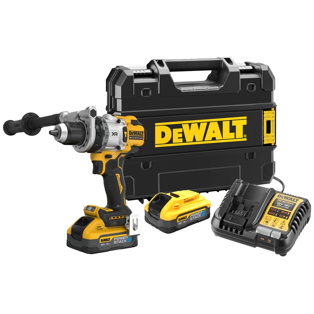 DeWalt Akku-Schlagbohrschrauber 18 V, 3-Gang (bürstenlos), incl. 2x Akku 5 Ah, Schnelladegerät, Zubehör, TSTAK-Box