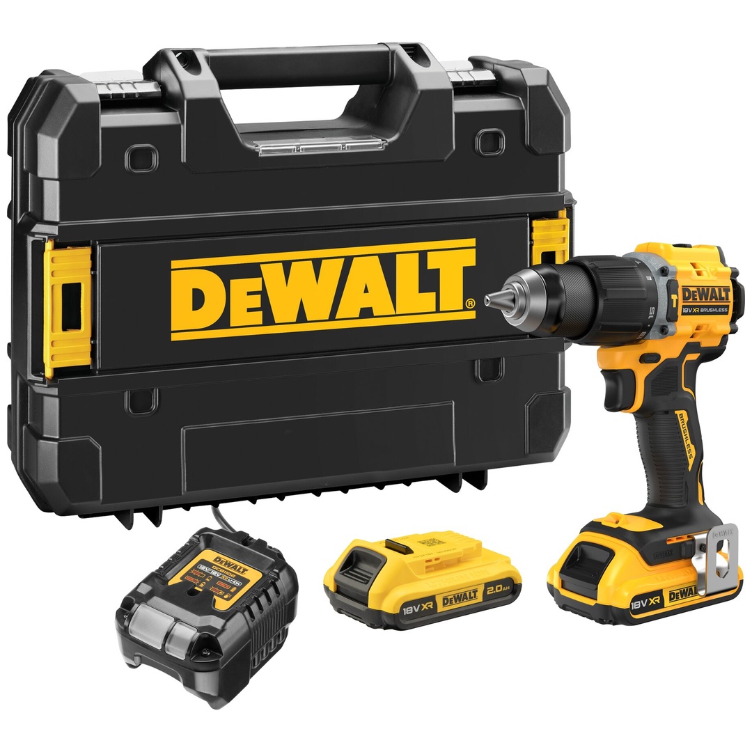 DeWalt Akku-Schlagbohrschrauber 18 V, 2-Gang (bürstenlos), incl. 2x Akku 2 Ah, Schnellladegerät, Zubehör, TSTAK-Box