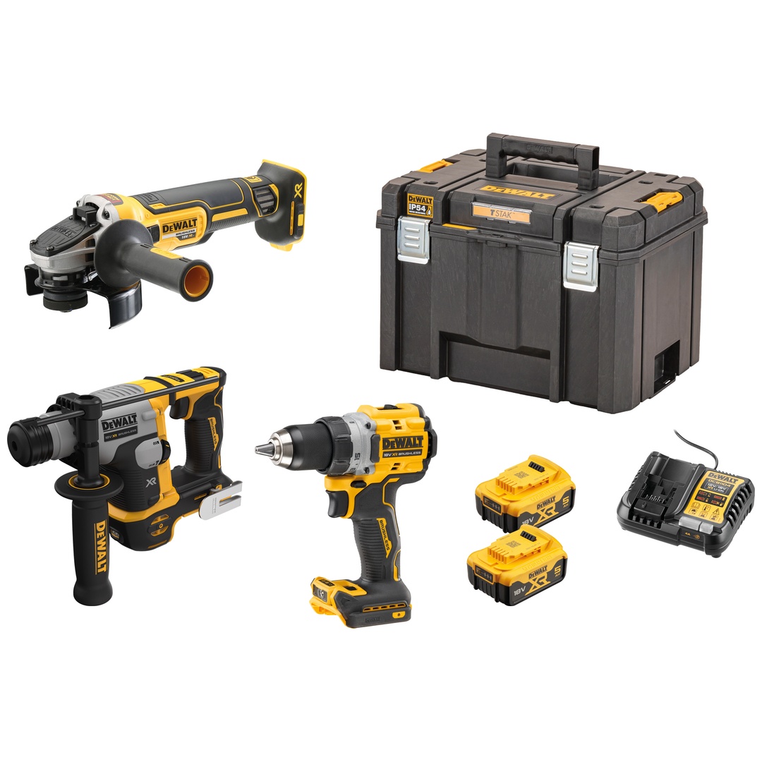 DeWalt Akku-Kombopack 18 V / 5 Ah (DCD 800, DCH 172, DCG 405, 2x DCB 184 und DCB 115)