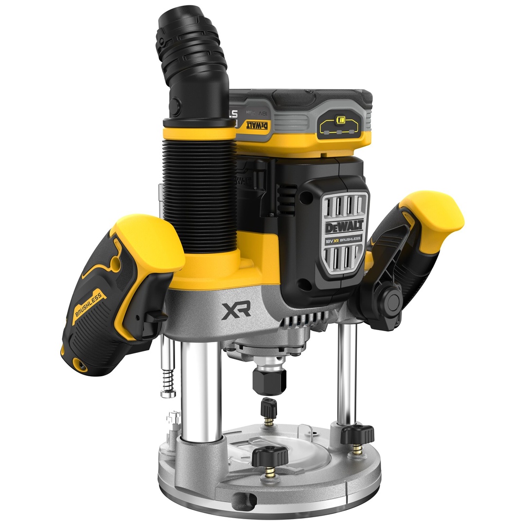 DeWalt Akku-Oberfräse 18 V (bürstenlos), incl. 2x Akku 5 Ah, Schnellladegerät, Zubehör, TSTAK-Box