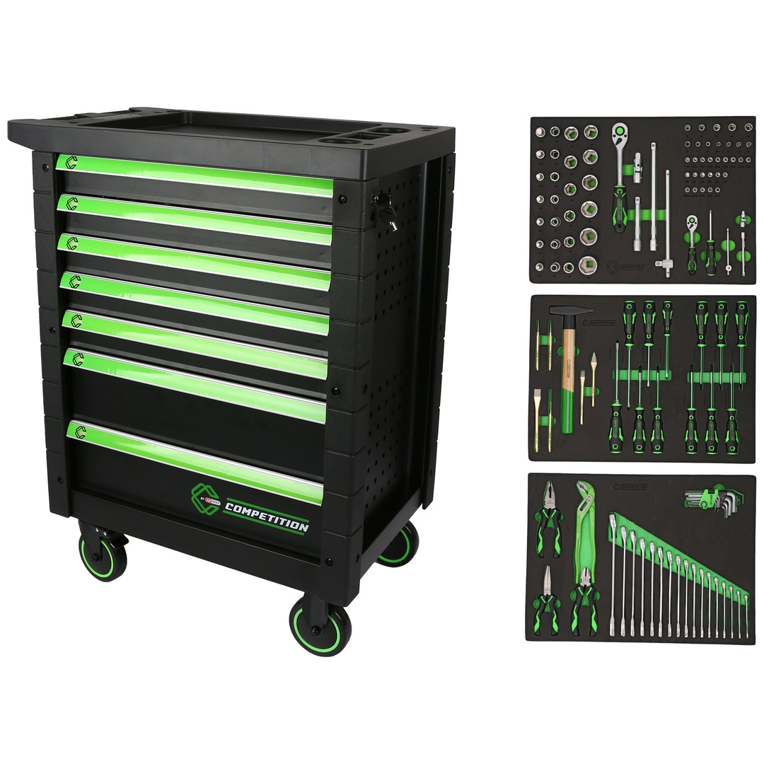 KS Tools COMPETITION Werkstattwagen mit 7 Schubladen und 119 Premium-Werkzeugen