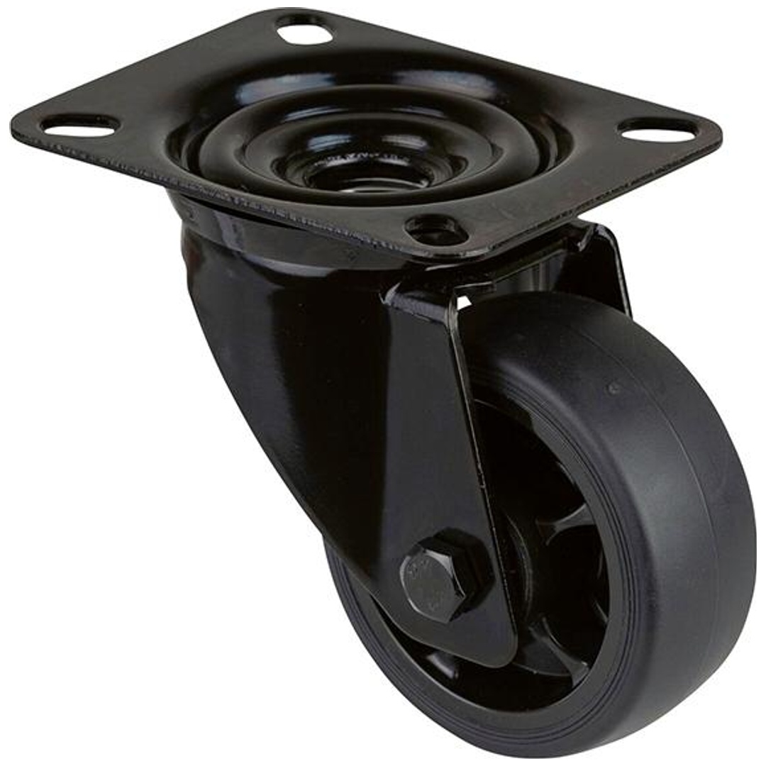 BS Rollen Transportrolle, Lenkrolle, Rad-Ø 80 mm, Tragf. 100 kg, Gummi schwarz, Bauhöhe 105 mm, Rollenlager
