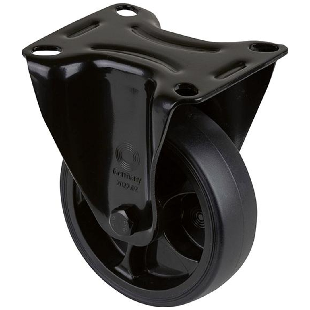 BS Rollen BS Transportrolle L810, Bockrolle Rad-Ø 100 mm Tragfähigkeit 110 kg, Bockrollen Gummi, Platte L104xB80 mm Farbe Rolle schwarz