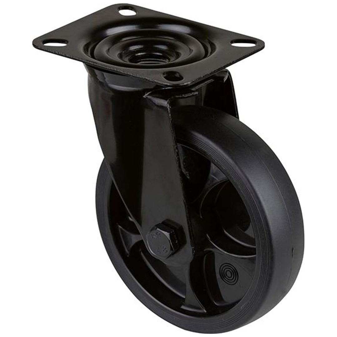 BS Rollen Transportrolle, Lenkrolle, Rad-Ø 125 mm, Tragf. 120 kg, Gummi schwarz, Bauhöhe 155 mm, Rollenlager