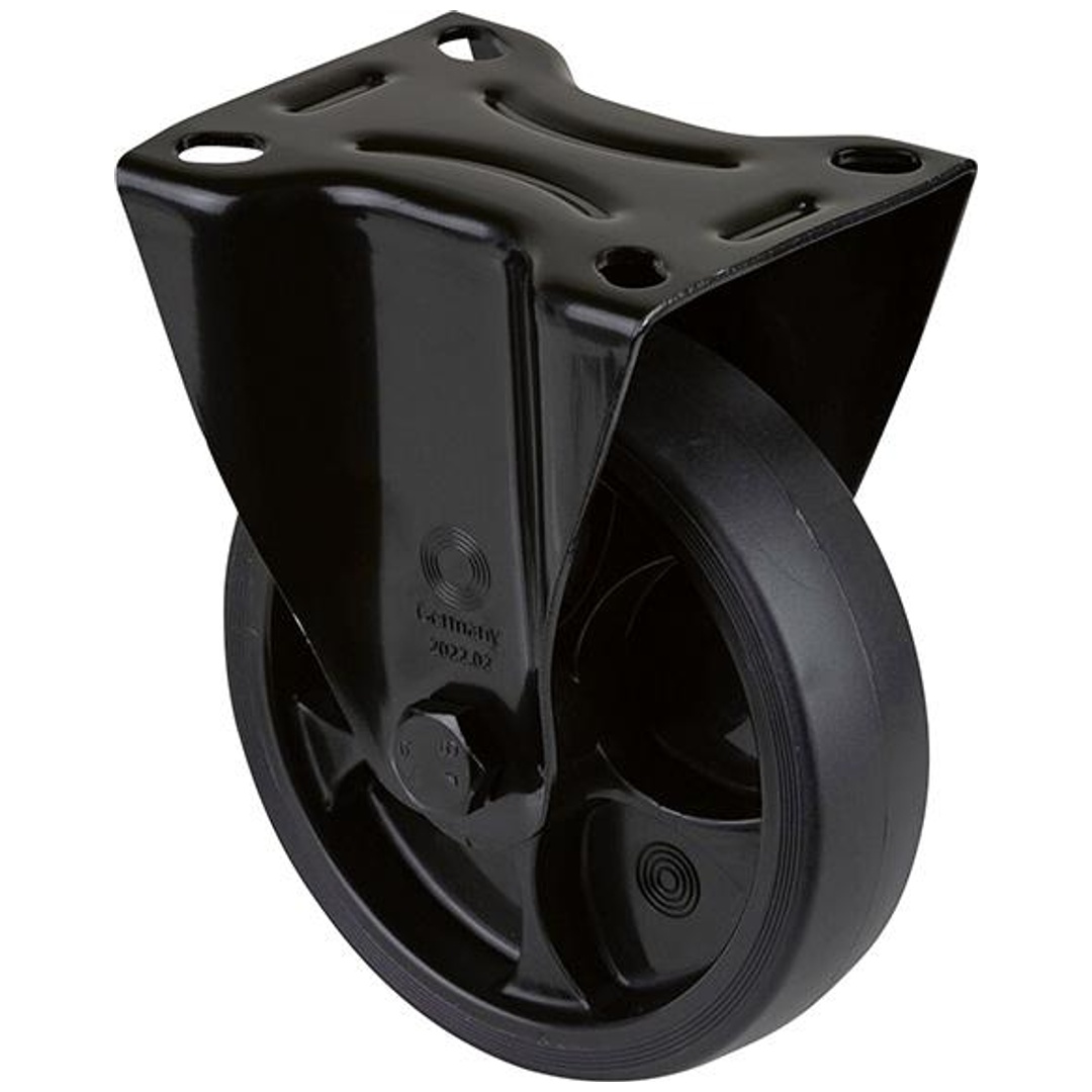 BS Rollen BS Transportrolle L810, Bockrolle Rad-Ø 125 mm Tragfähigkeit 120 kg, Bockrollen Gummi, Platte L104xB80 mm Farbe Rolle schwarz