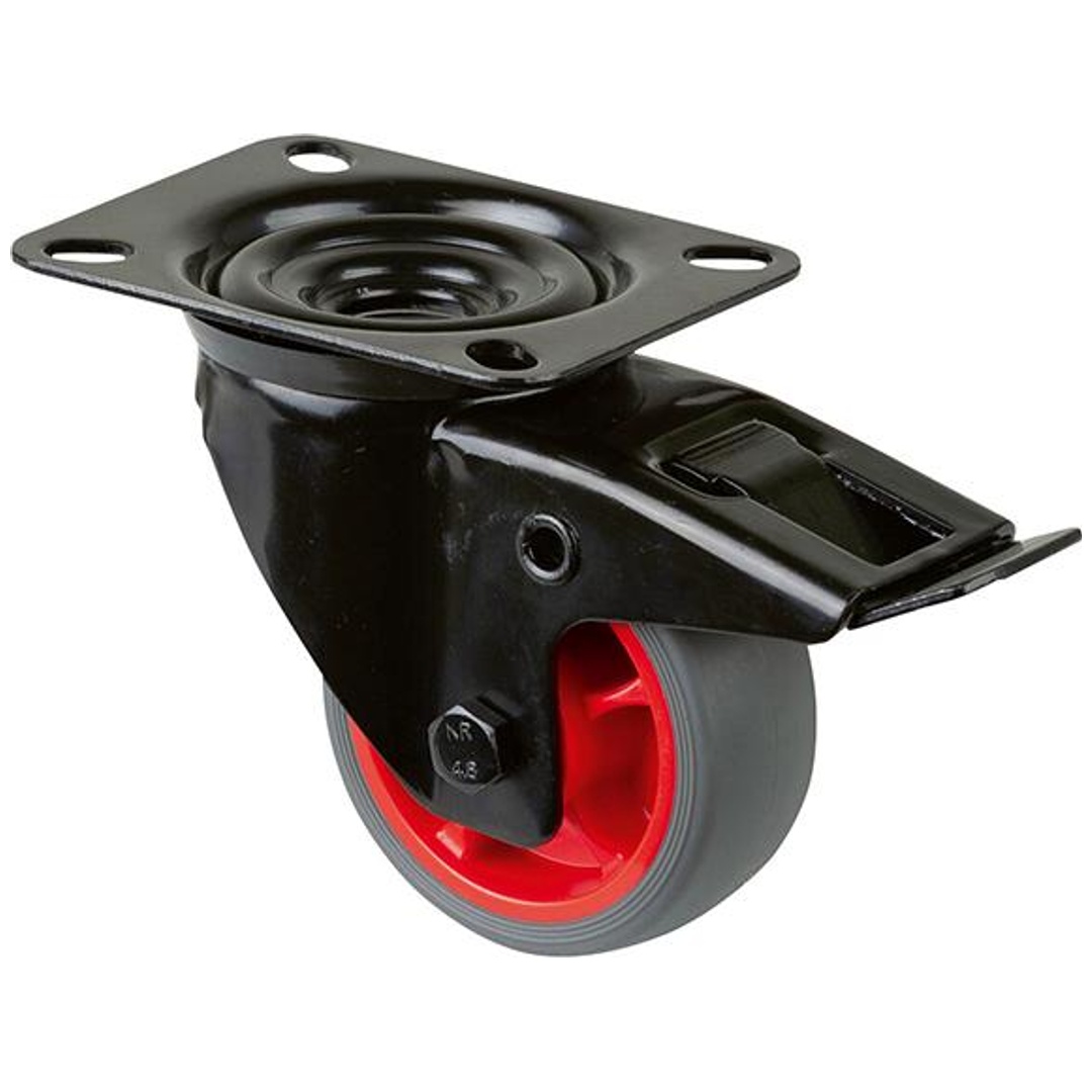 BS Rollen BS Transportrolle L820, Lenkolle mit Totalfeststeller, mit Platte,Ø 80 B 32mm,100kg TPR