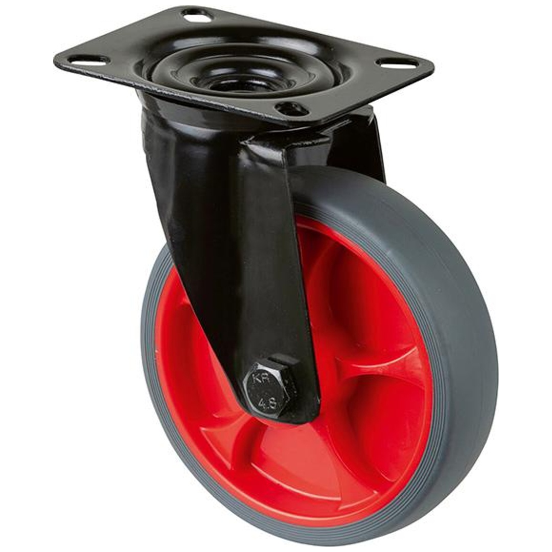 BS Rollen Transportrolle, Lenkrolle, Rad-Ø 125 mm, Tragf. 120 kg, Gummi grau, Bauhöhe 155 mm, Rollenlager