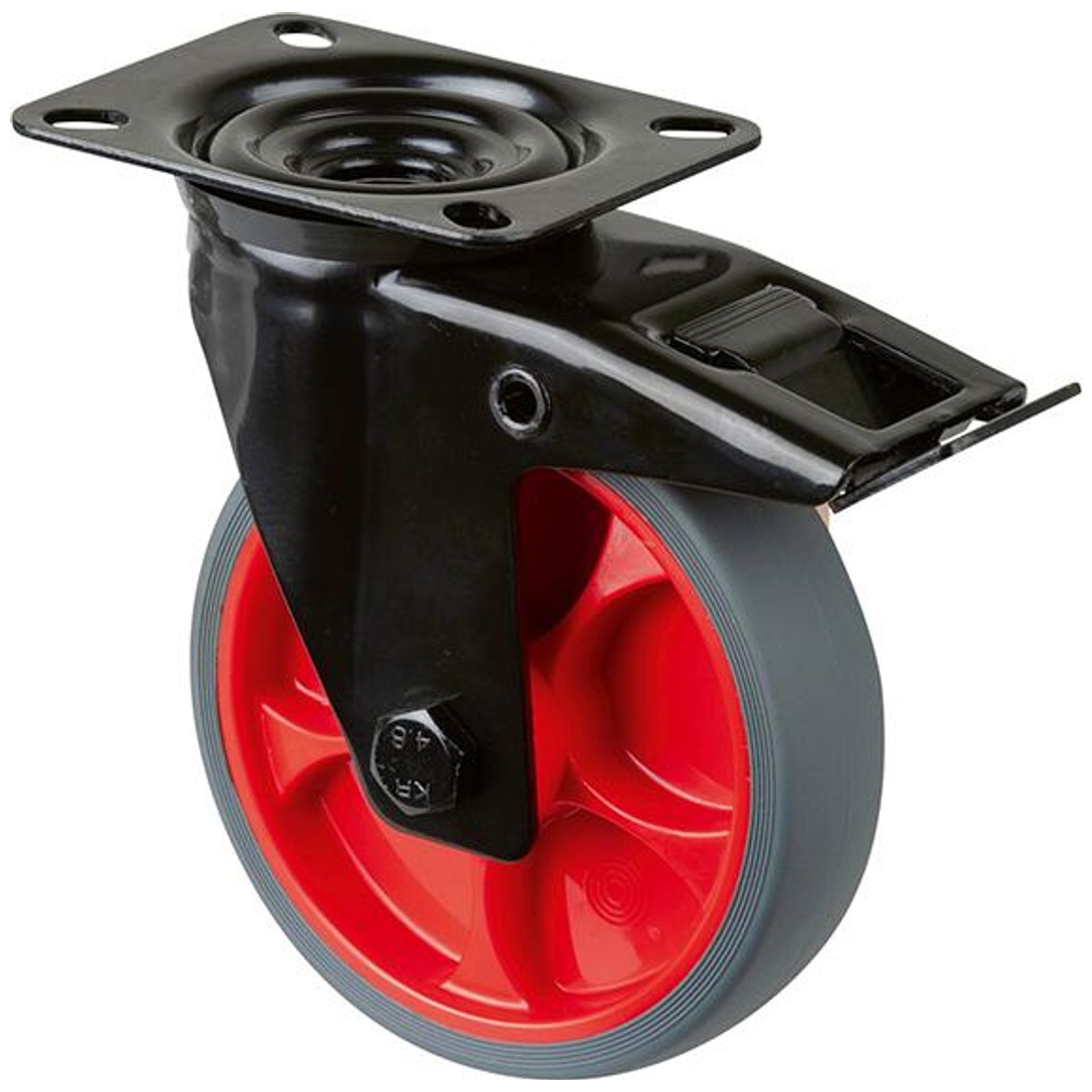 BS Rollen BS Transportrolle L820, Lenkolle mit Totalfeststeller, mit Platte,Ø 125 B 32mm,120kg TPR