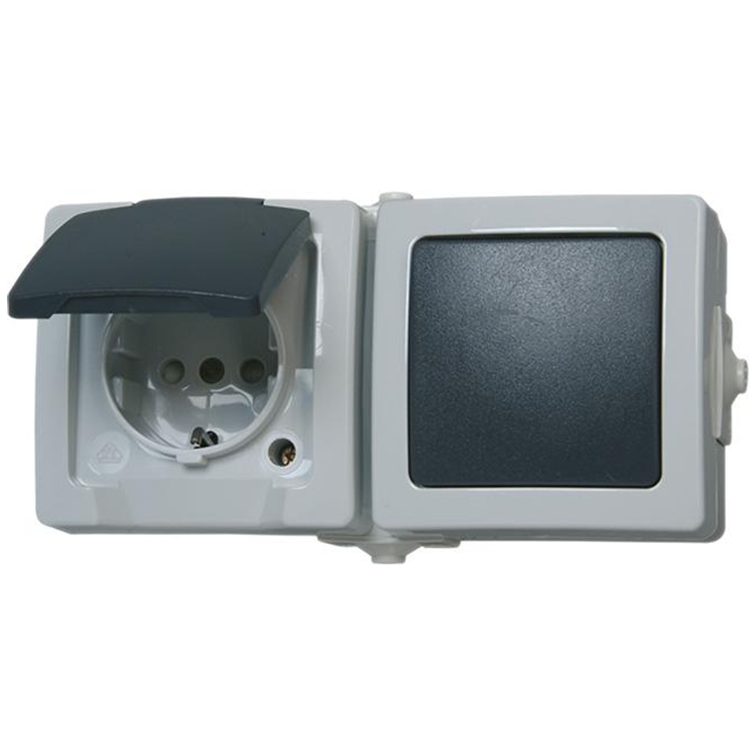 Kopp Kombination AP/FR, waagerA/W+Steckd., Nautic grau
