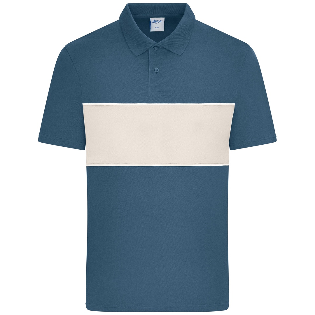 Daiber Unisex Poloshirt mit Kontrasteinsatz 8050 Gr. L dusty-blue/sandstone