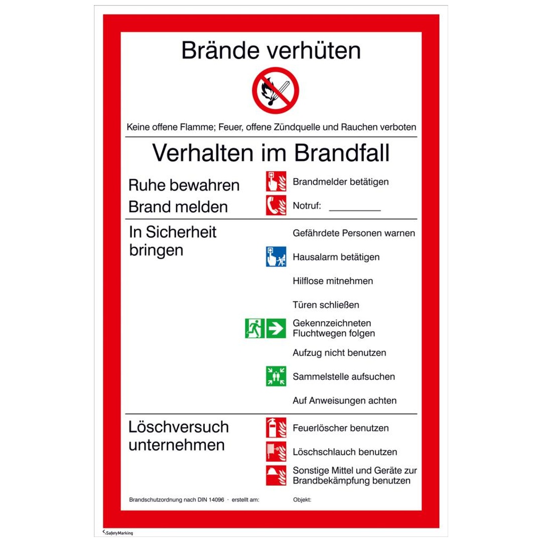 Verbotsschild Folie B200xH300 mm, Brandschutzverordnung universal