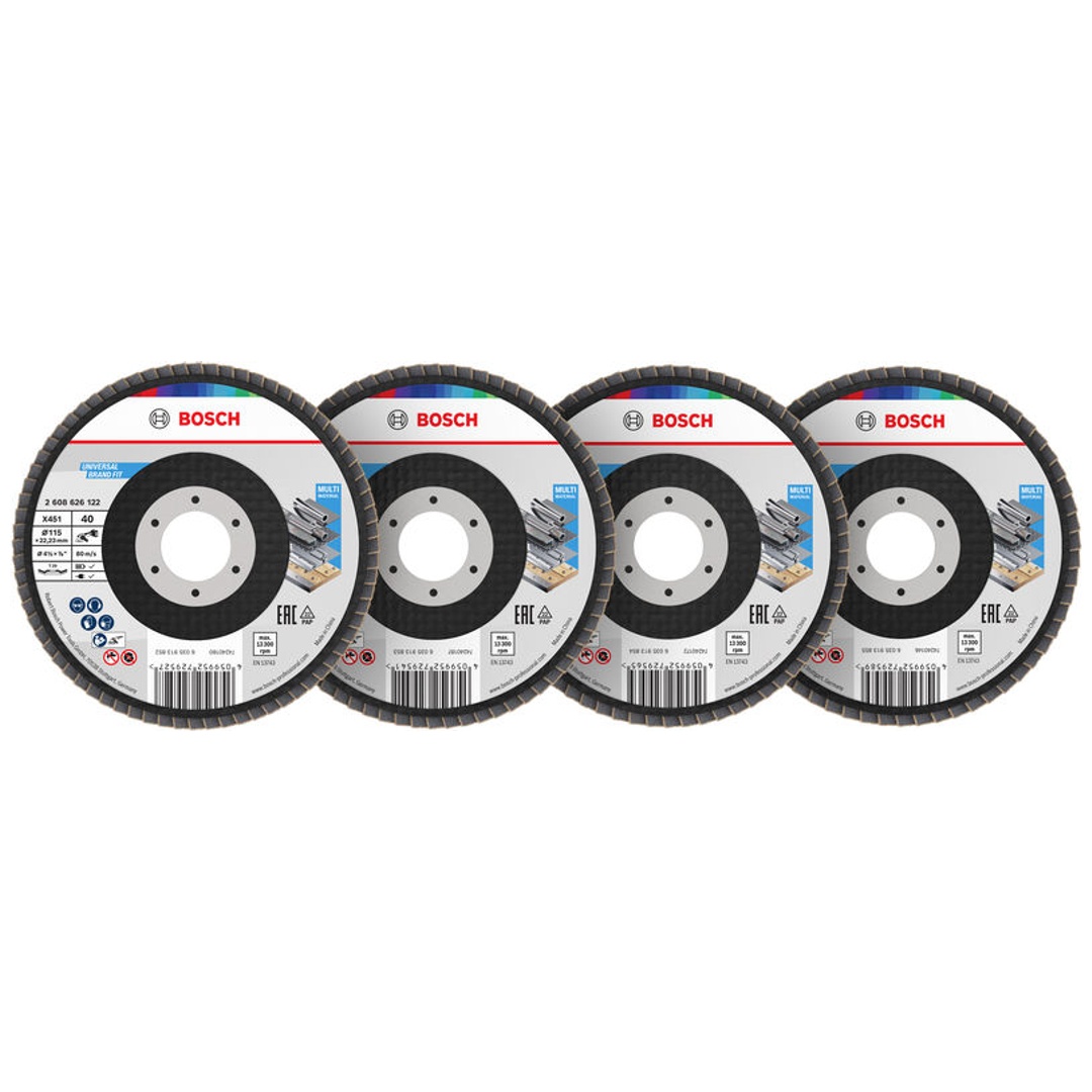 Bosch X451 Fächerschleifscheiben Set, 115 x 22,23 mm, K40/K60/K80/K120, Z29, 60-tlg.