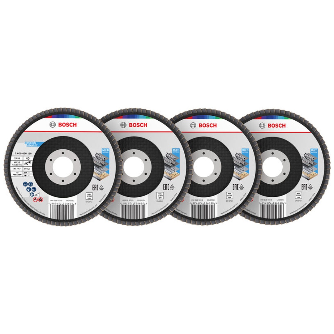 Bosch X451 Fächerschleifscheiben Set, 125 x 22,23 mm, K40/K60/K80/K120, Z29, 60-tlg.