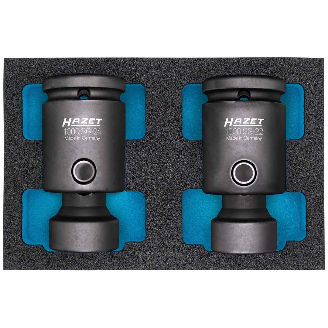 Hazet Schlag-Maschinenschrauber Steckschlüssel Satz, Gelenk 1000SG-2224/2, 3/4 (20 mm) Vierkant hohl, Außen Sechskant-Tractionsprofil, 2-tlg., 22, 24