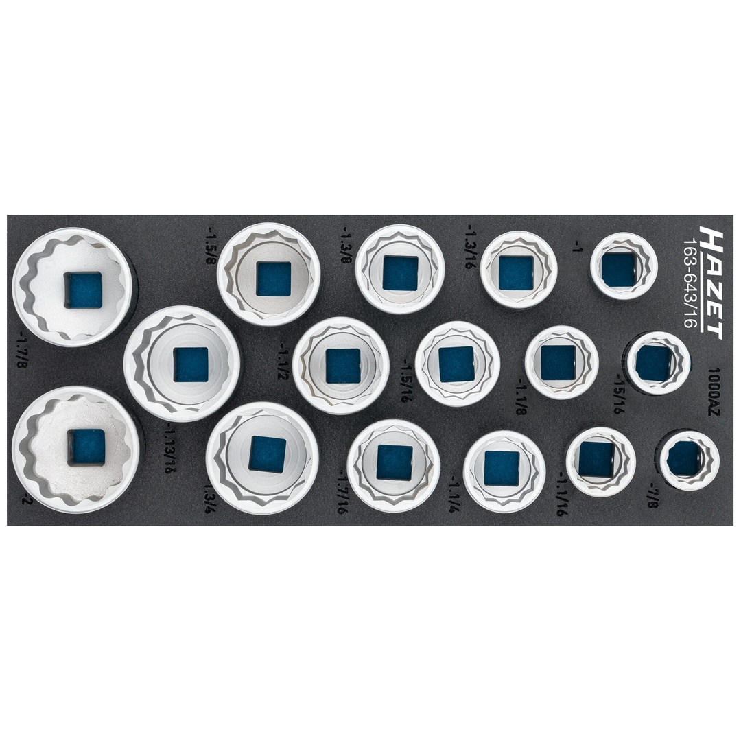 Hazet Steckschlüssel Satz 3/4 (20 mm) Vierkant hohl, Außen Doppelsechskant-Tractionsprofil, 16-tlg., 7/8 - 2