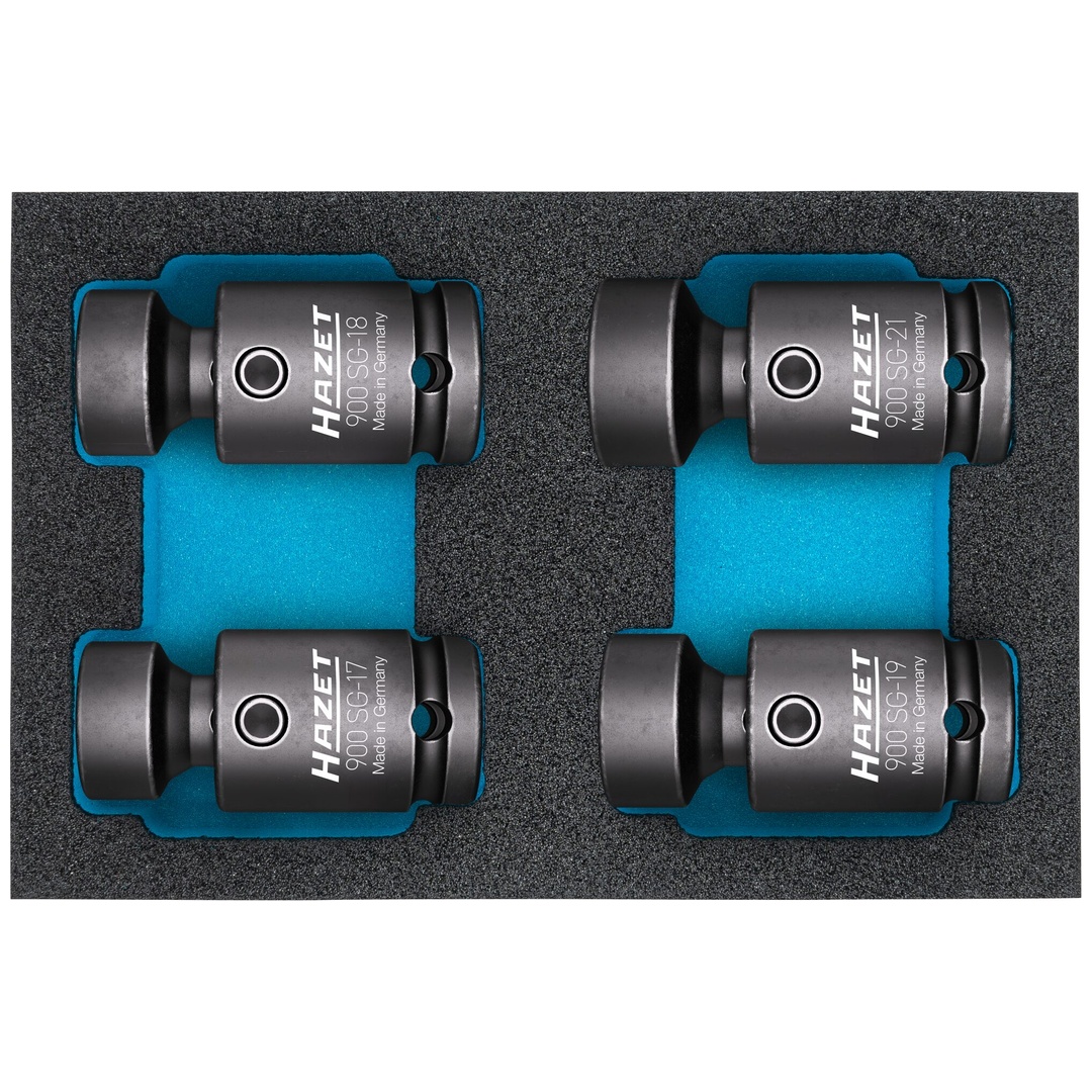 Hazet Schlag-Maschinenschrauber Steckschlüssel Satz, Gelenk 900SG-1721/4, 1/2 (12,5 mm) Vierkant hohl, Außen Sechskant-Tractionsprofil, 4-tlg., 17 -