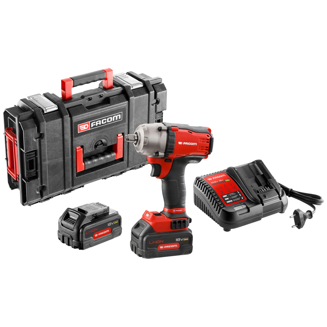 FACOM Akku-Schlagschrauber (1/2), 18 V, incl. 2x Akku 5 Ah, Schnellladegerät, Zubehör, Box