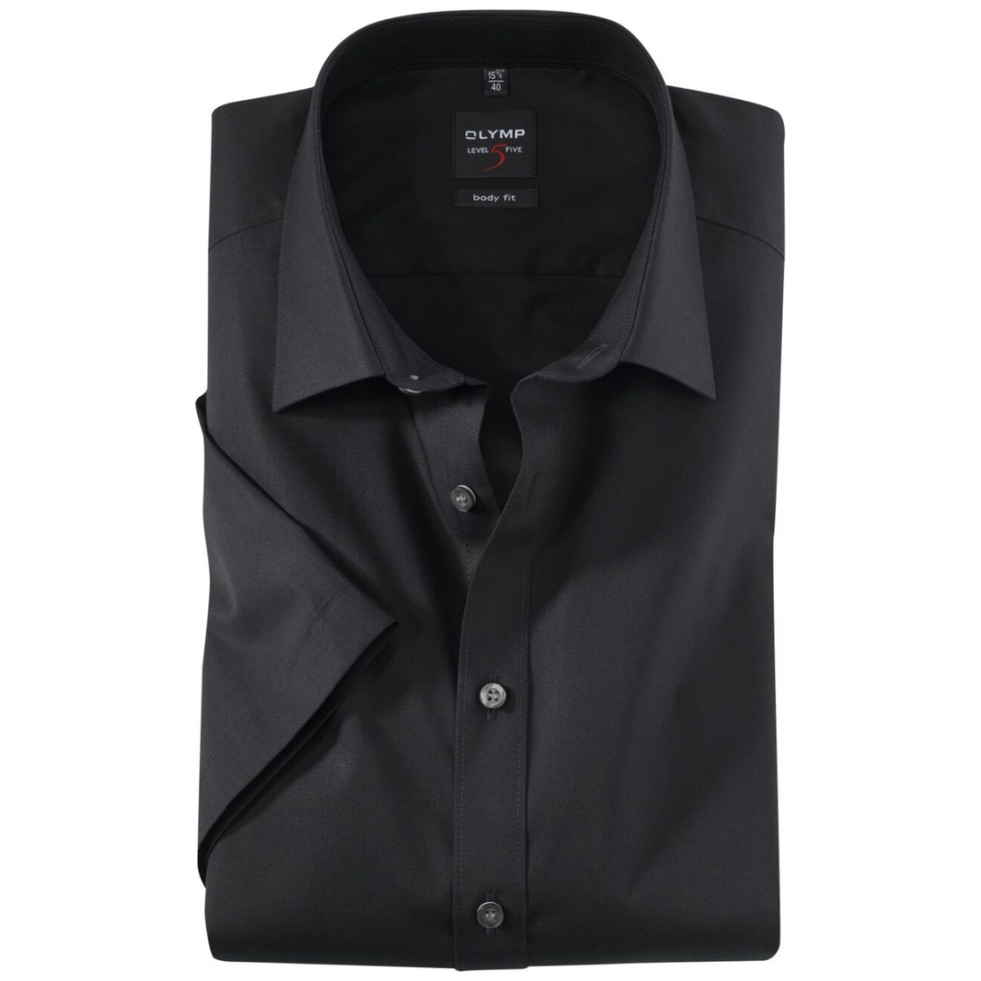 Olymp-6090-12-68 Level 5 Herren Hemd Body Fit 1/2 Arm New York Kent Gr. 42 schwarz