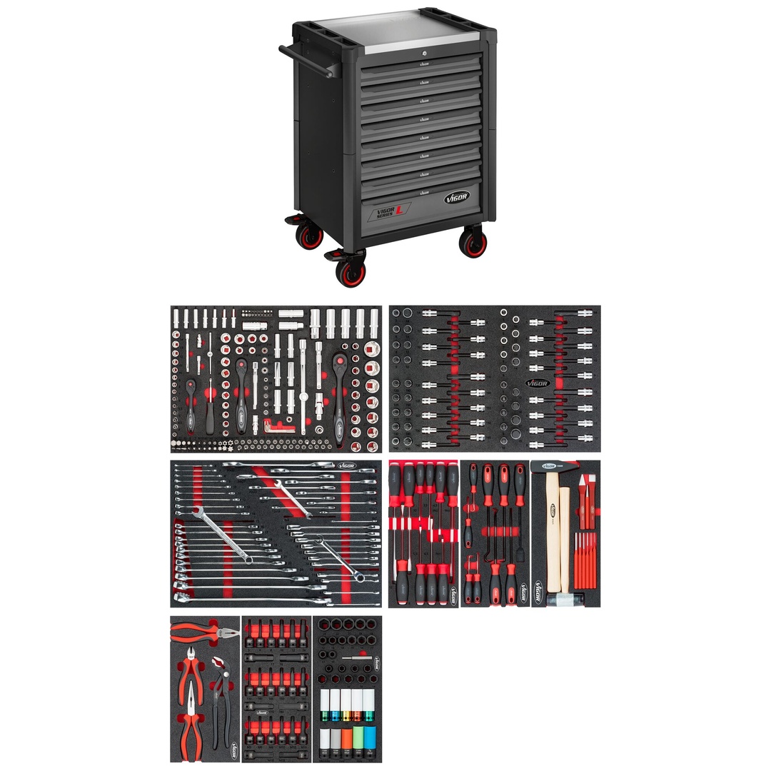 VIGOR Werkstattwagen Series L, mit Sortiment, V1901-X/376, 376-tlg., Anzahl Werkzeuge: 376