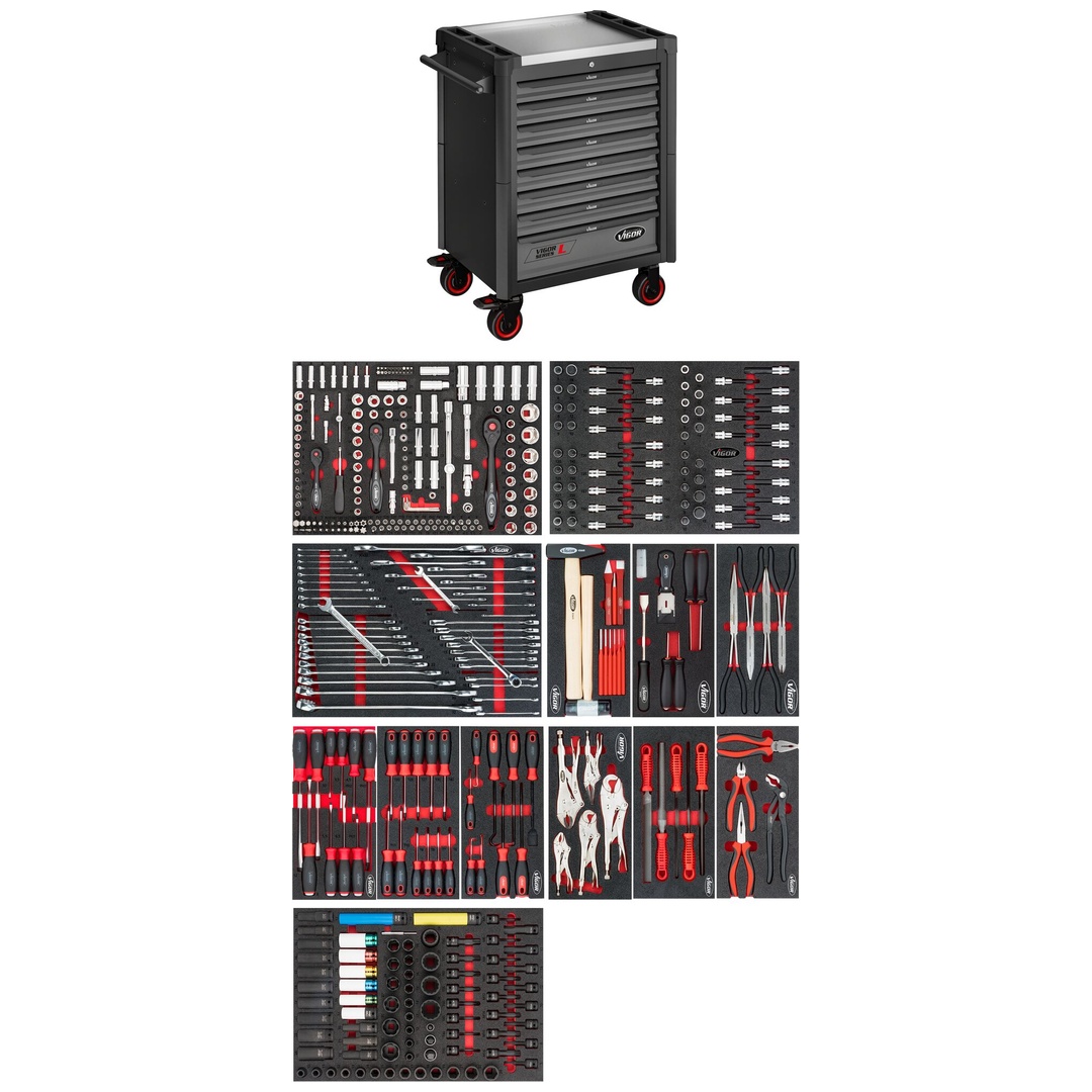VIGOR Werkstattwagen Series L, mit Sortiment, V1901-X/442, 442-tlg., Anzahl Werkzeuge: 442