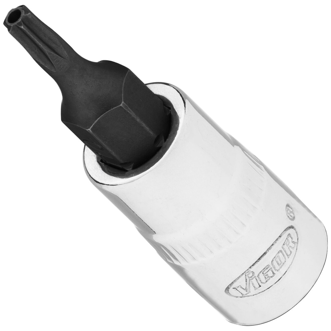 VIGOR Schraubendrehereinsatz, V2136N, 1/4 (6,3 mm) Vierkant hohl, Tamper Resistant TX Profil, SW T10H