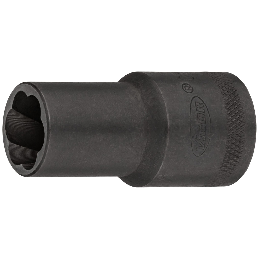 VIGOR Spiralnutenausdreher-Einsatz, V2404N-14, 1/2 (12,5 mm) Vierkant hohl, Außen Schraubenausdreher Profil, SW 14 mm