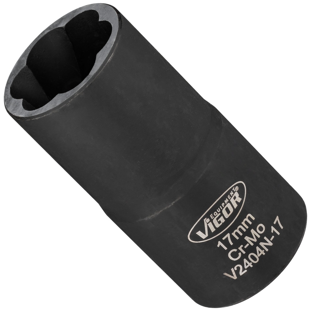 VIGOR Spiralnutenausdreher-Einsatz, V2404N-17, 1/2 (12,5 mm) Vierkant hohl, Außen Schraubenausdreher Profil, SW 17 mm
