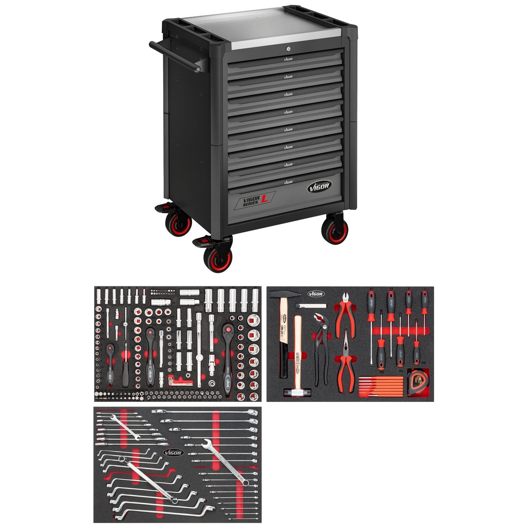 VIGOR Werkstattwagen Series L, mit Sortiment, V4219-X, 248-tlg., Anzahl Werkzeuge: 248