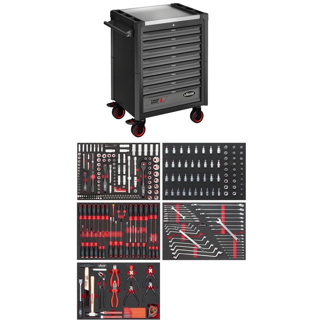 VIGOR Werkstattwagen Series L, mit Sortiment, V4560-X, 344-tlg., Anzahl Werkzeuge: 344