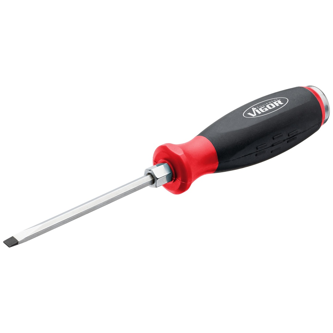 VIGOR Schraubendreher mit Schlagkappe, mit Antriebsvierkant, 1/4 (6,3 mm) Vierkant hohl, Schlitz Profil, SW x 5 mm
