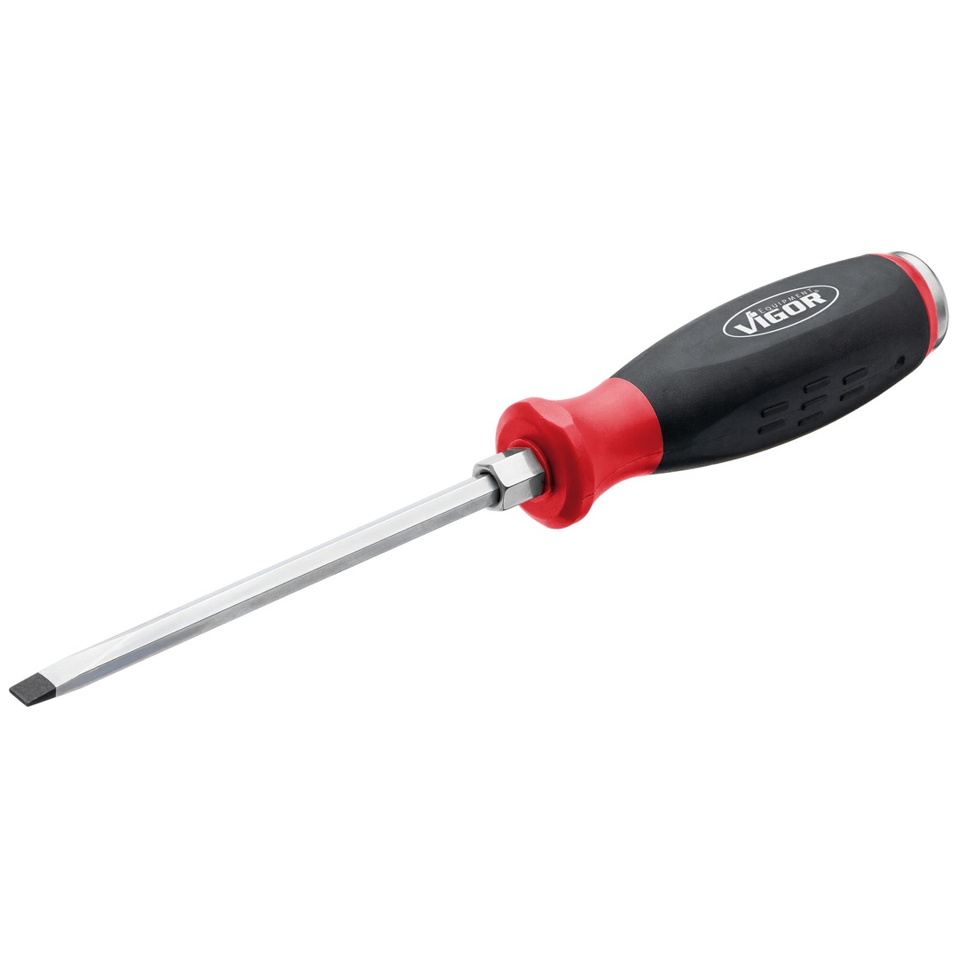 VIGOR Schraubendreher mit Schlagkappe, mit Antriebsvierkant, 1/4 (6,3 mm) Vierkant hohl, Schlitz Profil, SW x 6 mm