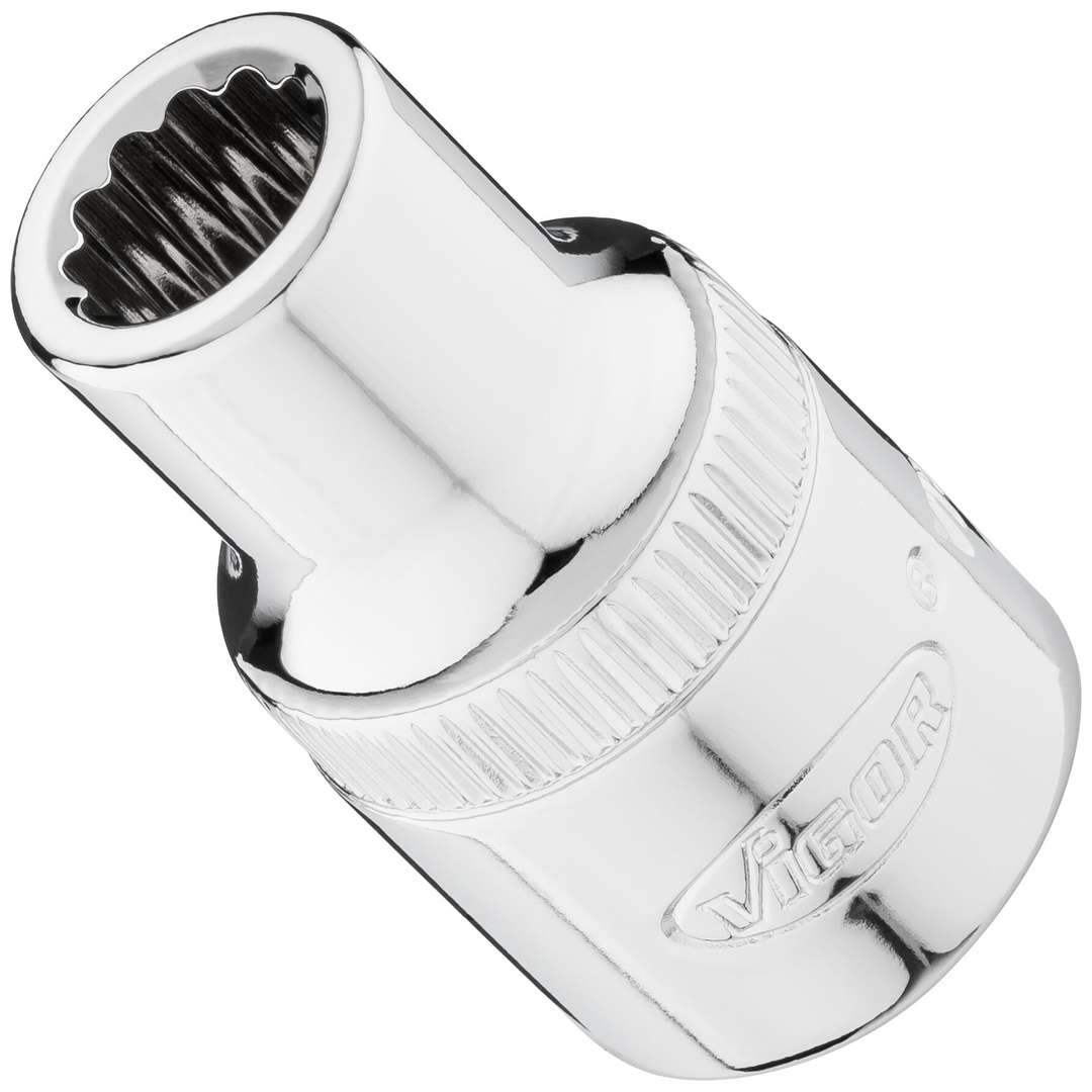 VIGOR Steckschlüsseleinsatz, 1/2 (12,5 mm) Vierkant hohl, Außen Doppelsechskant Profil, SW 9 mm