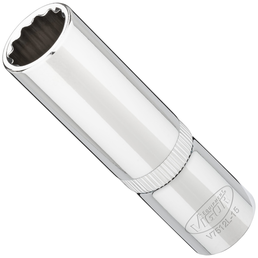 VIGOR Steckschlüsseleinsatz, lang, 1/2 (12,5 mm) Vierkant hohl, Außen Doppelsechskant Profil, SW 15 mm