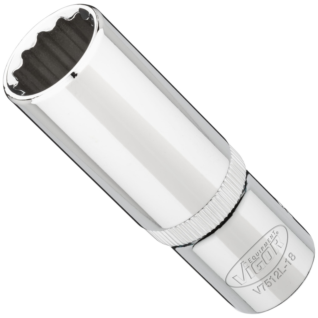 VIGOR Steckschlüsseleinsatz, lang, 1/2 (12,5 mm) Vierkant hohl, Außen Doppelsechskant Profil, SW 18 mm