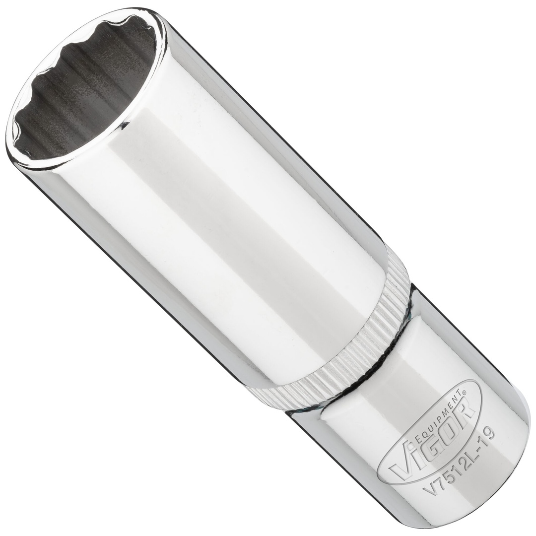 VIGOR Steckschlüsseleinsatz, lang, 1/2 (12,5 mm) Vierkant hohl, Außen Doppelsechskant Profil, SW 19 mm