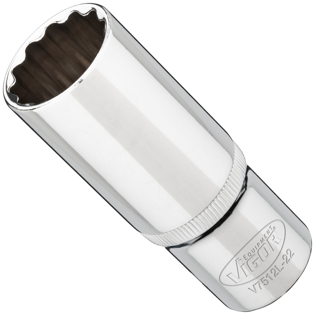 VIGOR Steckschlüsseleinsatz, lang, 1/2 (12,5 mm) Vierkant hohl, Außen Doppelsechskant Profil, SW 22 mm