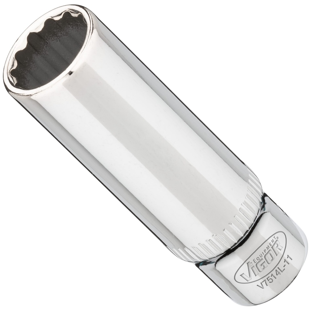 VIGOR Steckschlüsseleinsatz, lang, 1/4 (6,3 mm) Vierkant hohl, Außen Doppelsechskant Profil, SW 11 mm