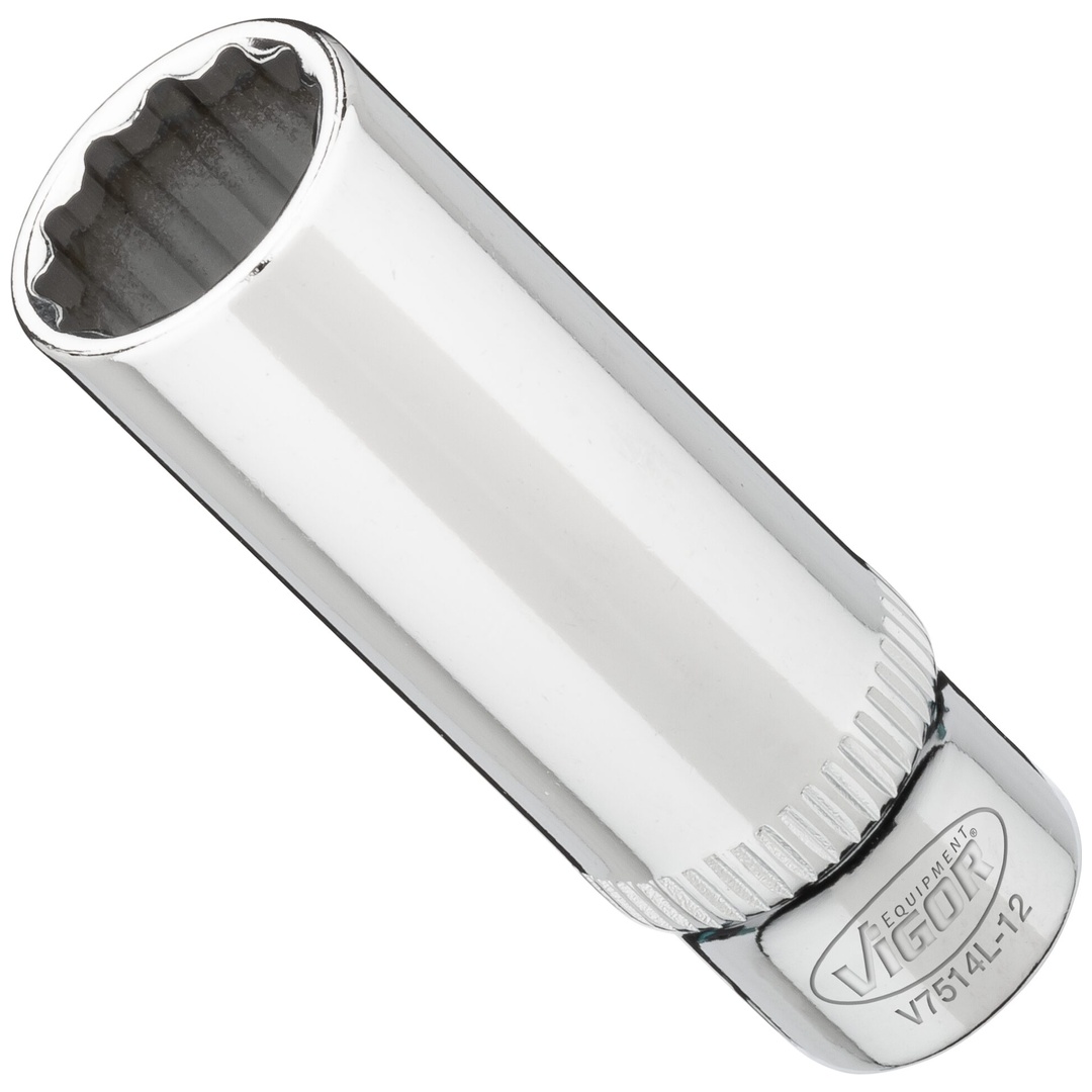 VIGOR Steckschlüsseleinsatz, lang, 1/4 (6,3 mm) Vierkant hohl, Außen Doppelsechskant Profil, SW 12 mm